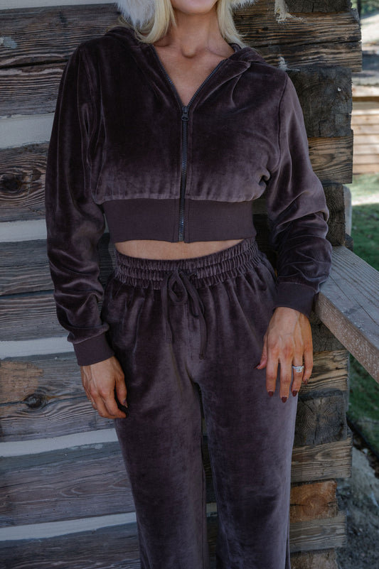 Velour Zip Up Hoodie